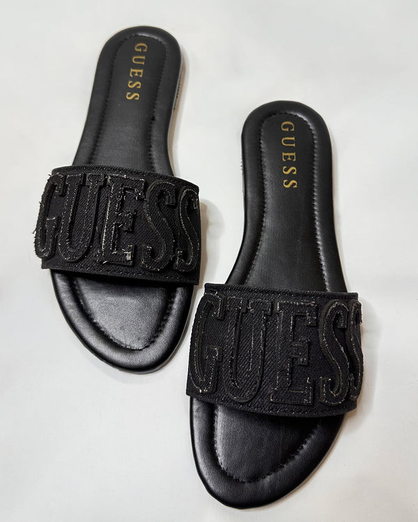 Guess Havas Denim Black Slide Sandals