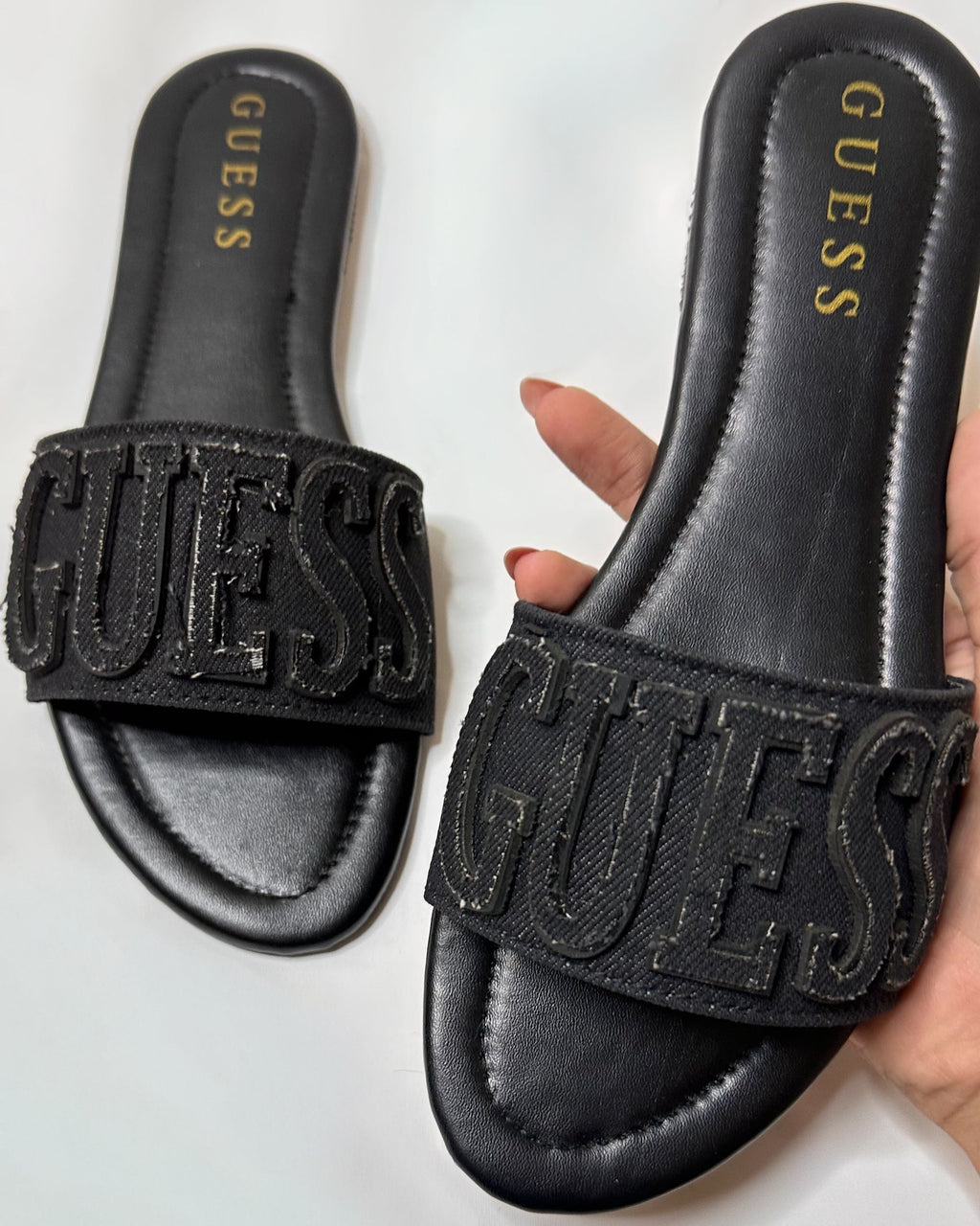 Guess Havas Denim Black Slide Sandals