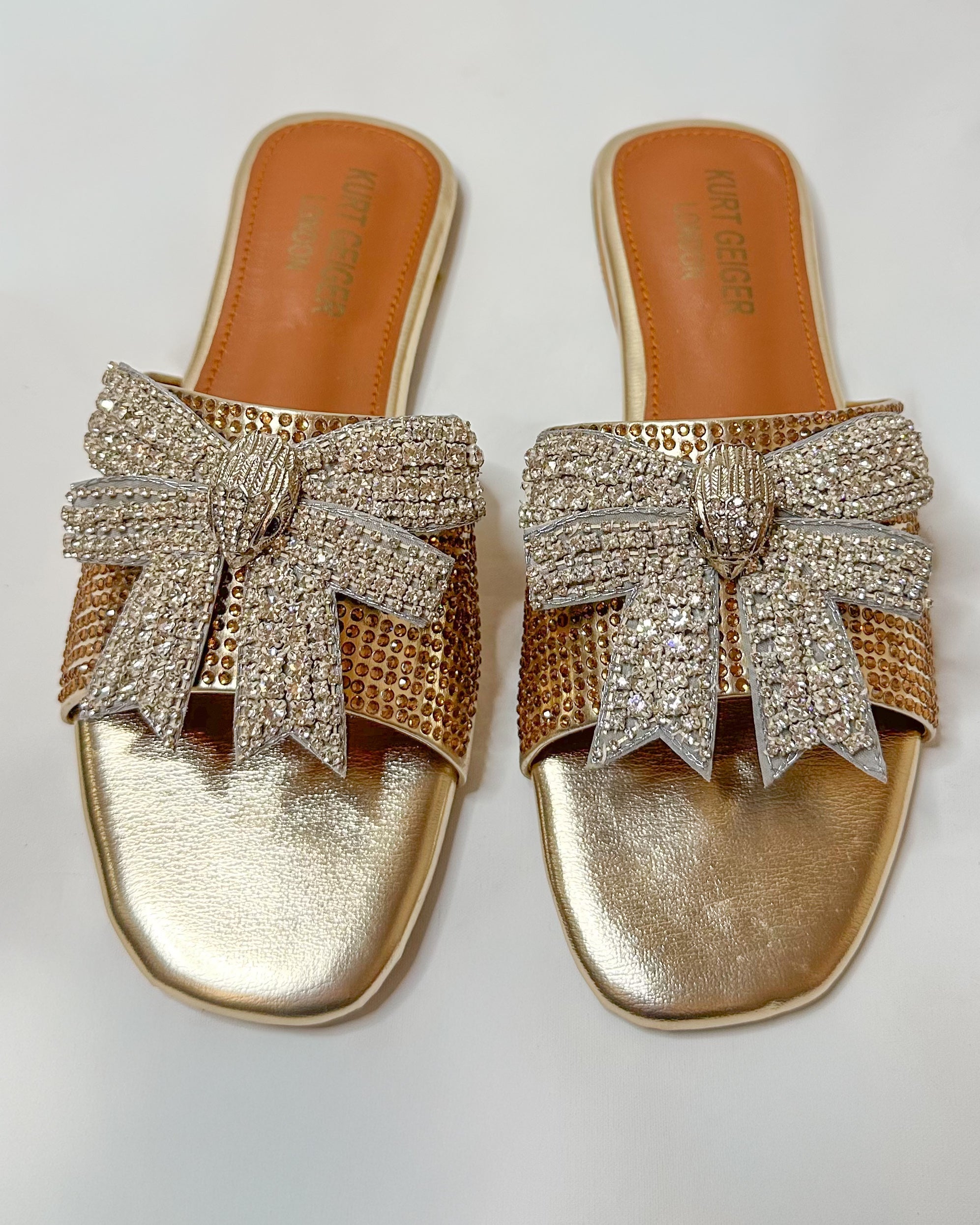 Kurt Geiger Roon Bow Mules Slippers Golden