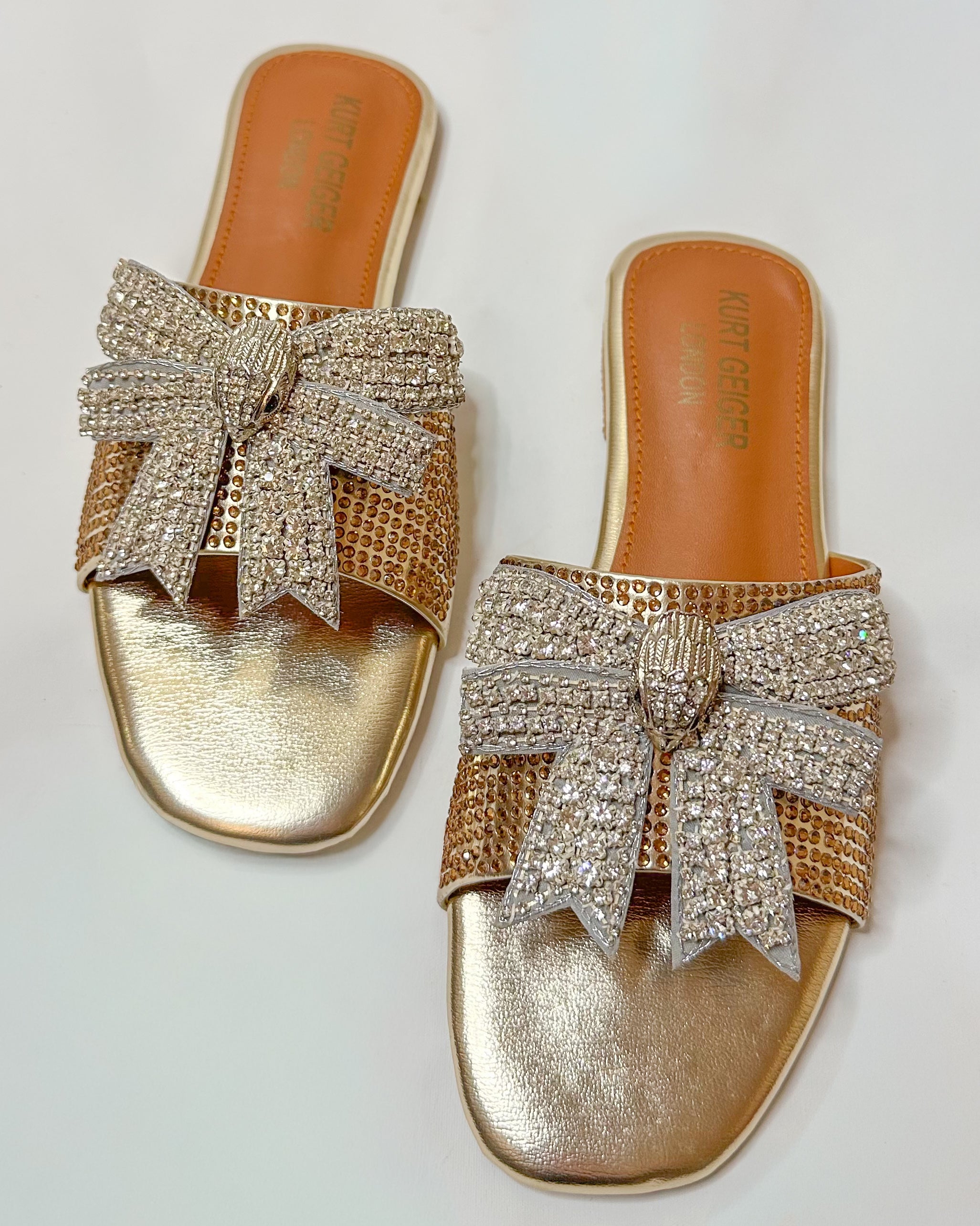 Kurt Geiger Roon Bow Mules Slippers Golden