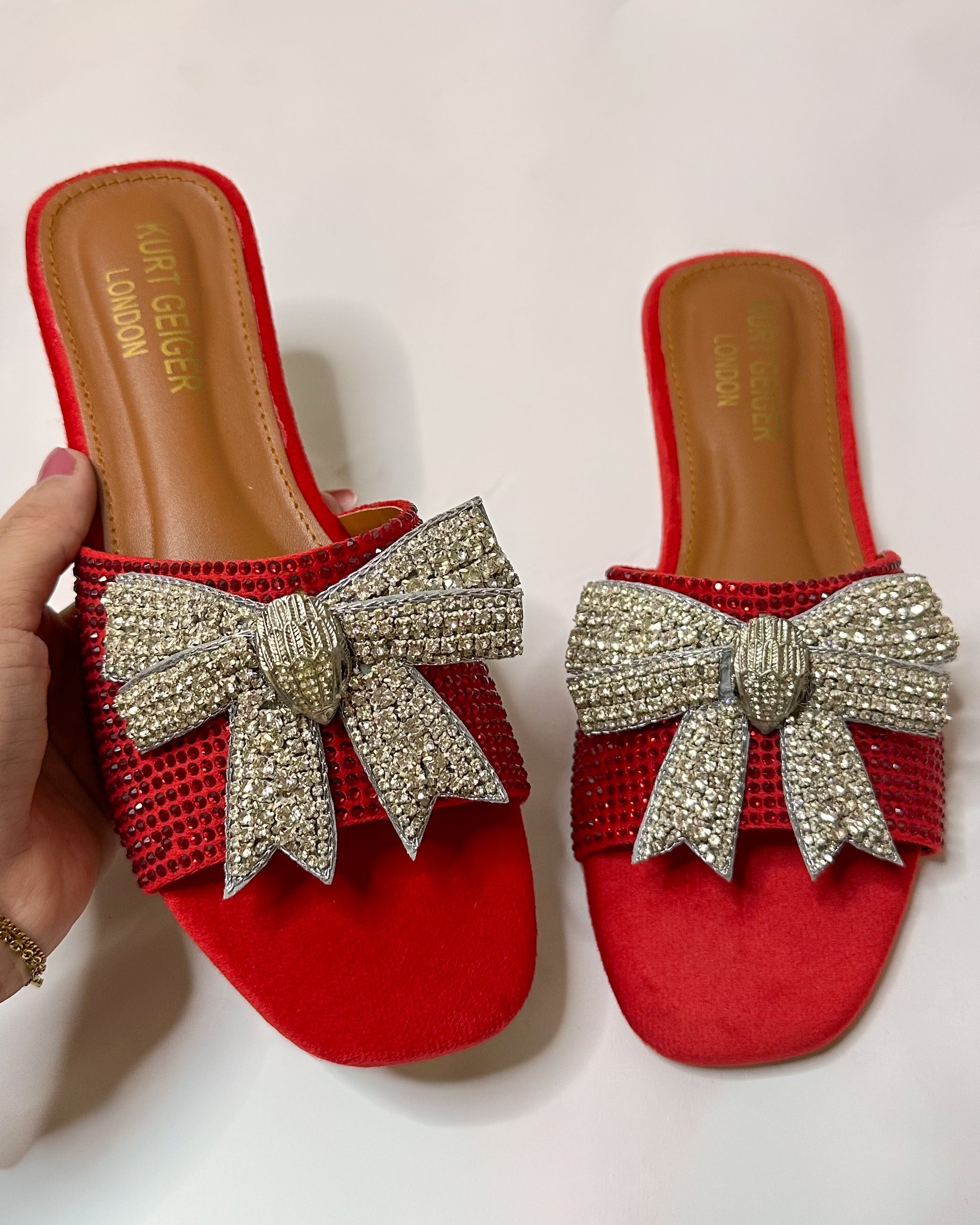 Kurt Geiger Roon Bow Mules Pink Slippers
