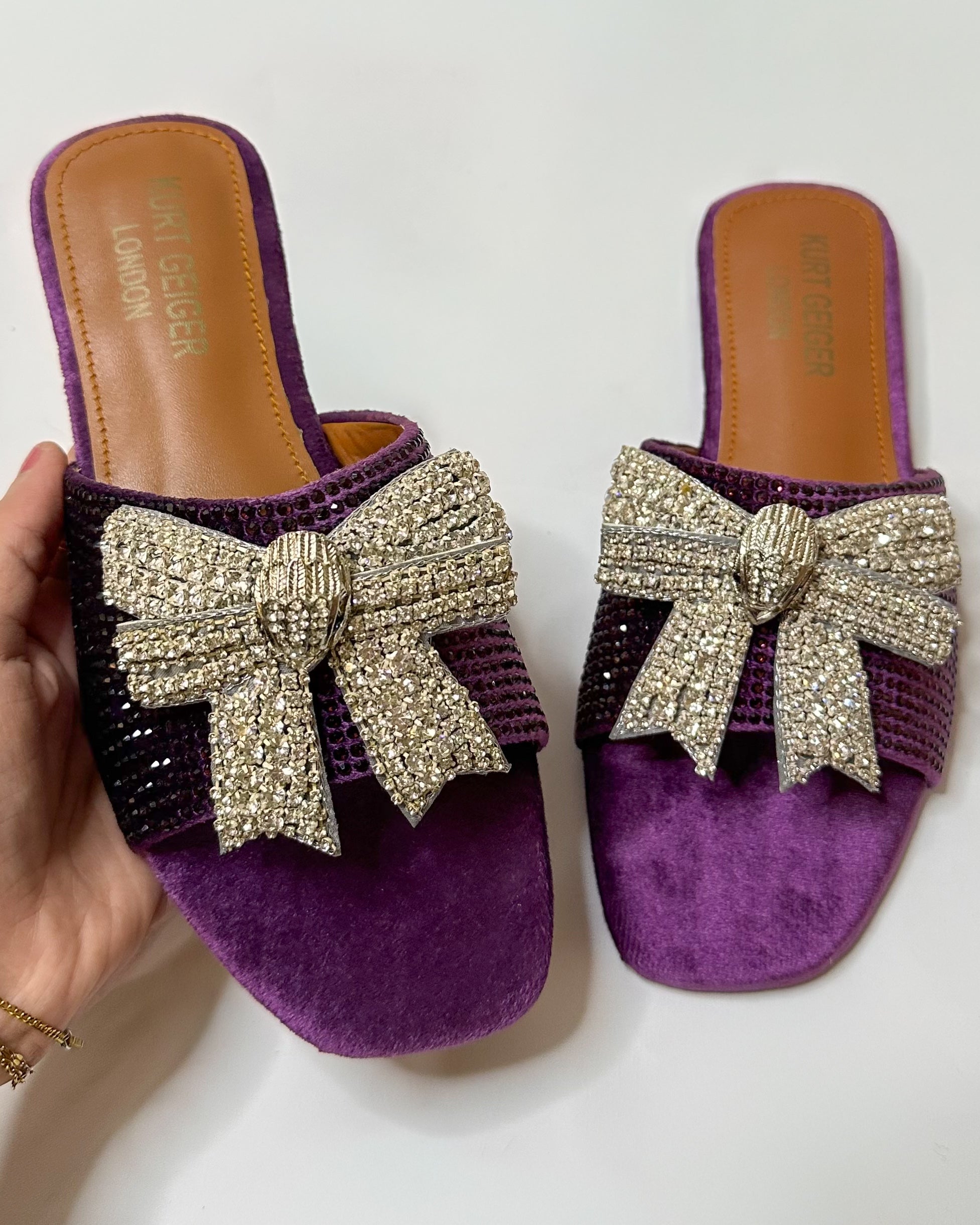 Kurt Geiger Roon Bow Mules Slippers Purple