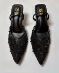 Zara Embroidered Slingback Heels Black