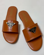 Prada Logo Slide Sandals Brown