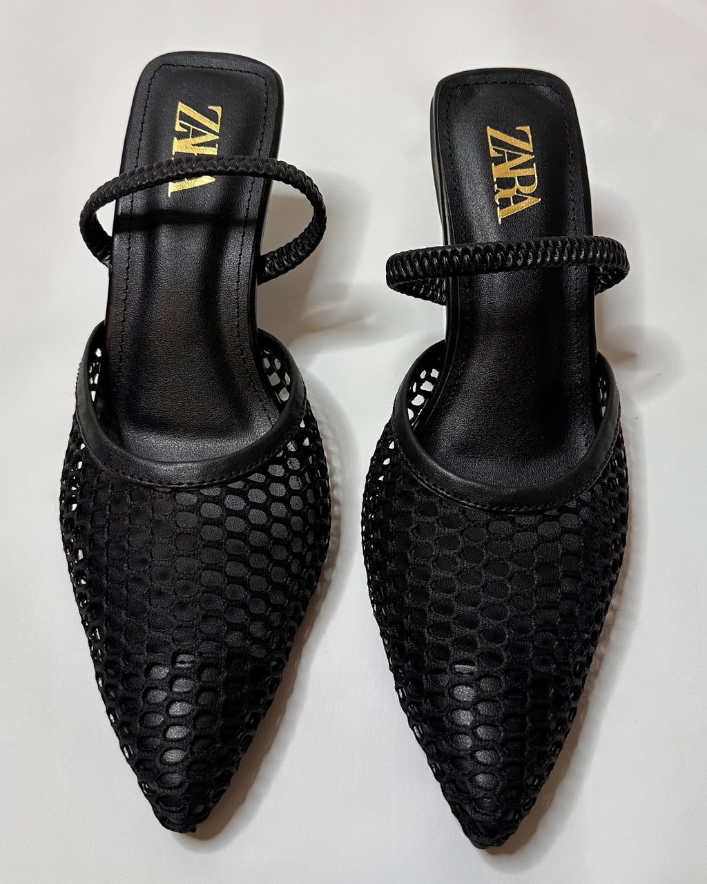 Zara Mesh Slingback Heels Black
