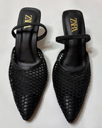 Zara Mesh Slingback Heels Black