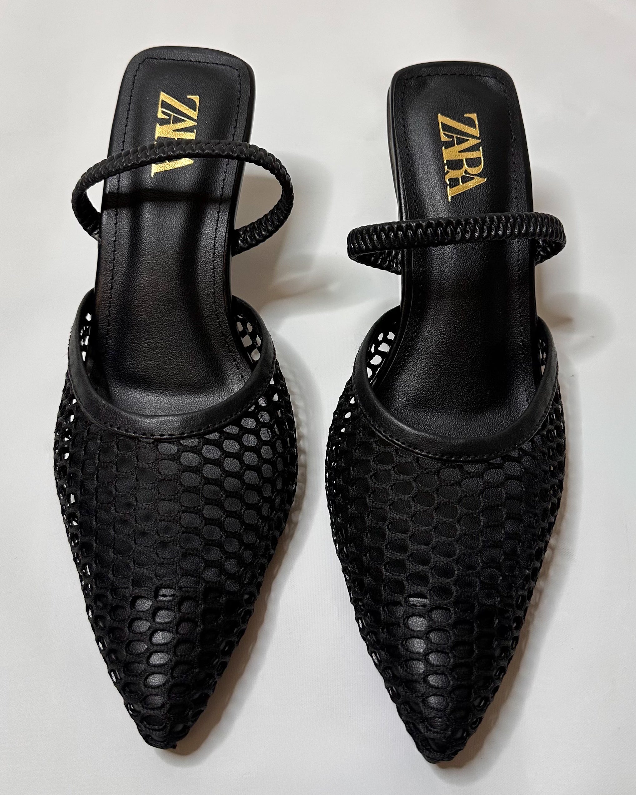 Zara Mesh Slingback Heels Black