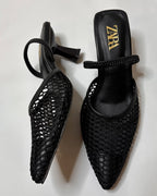 Zara Mesh Slingback Heels Black