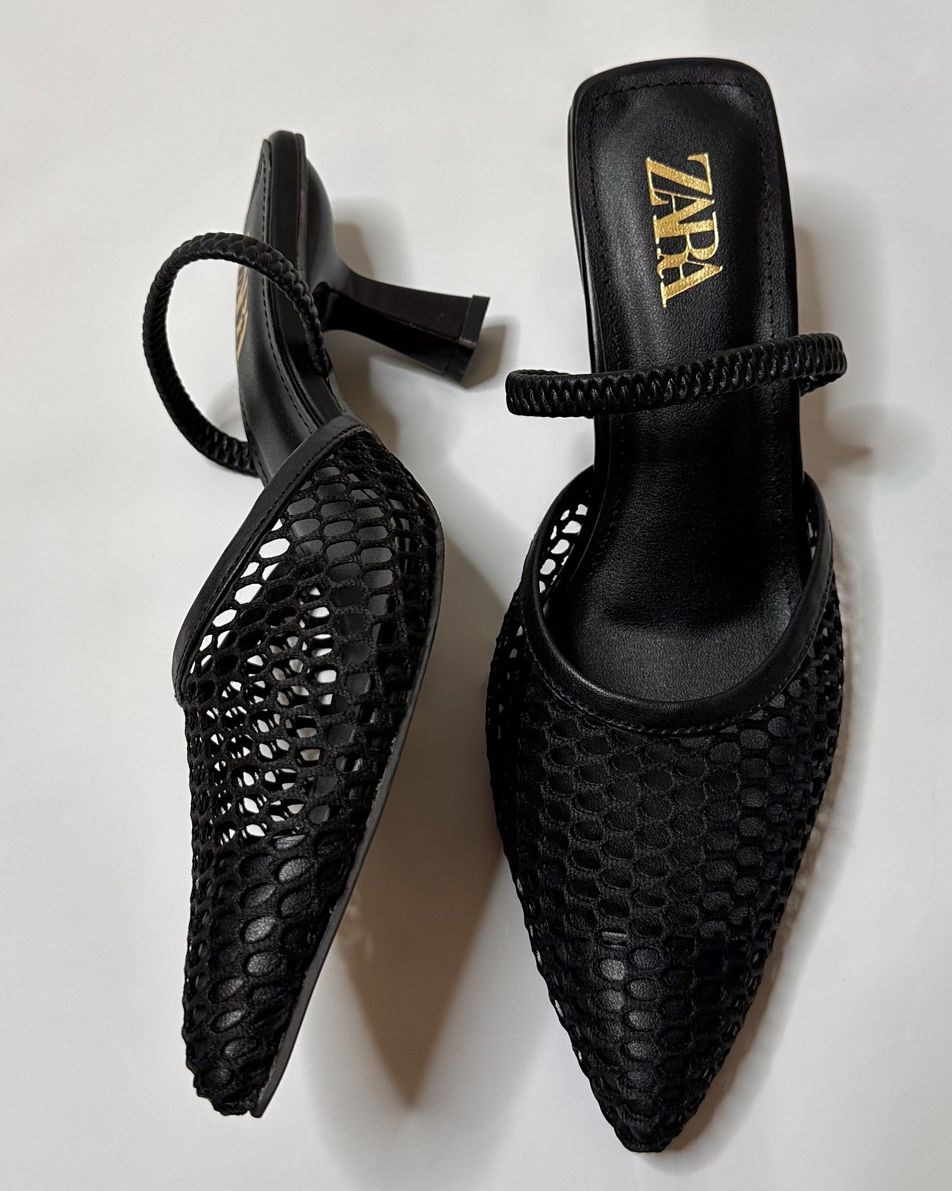 Zara Mesh Slingback Heels Black