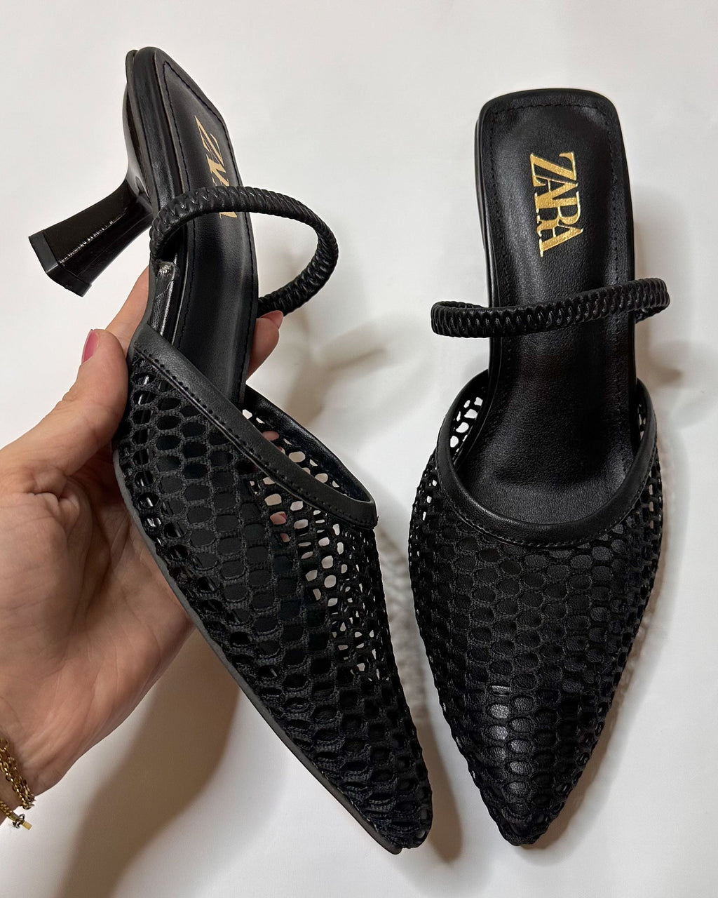 Zara Mesh Slingback Heels Black