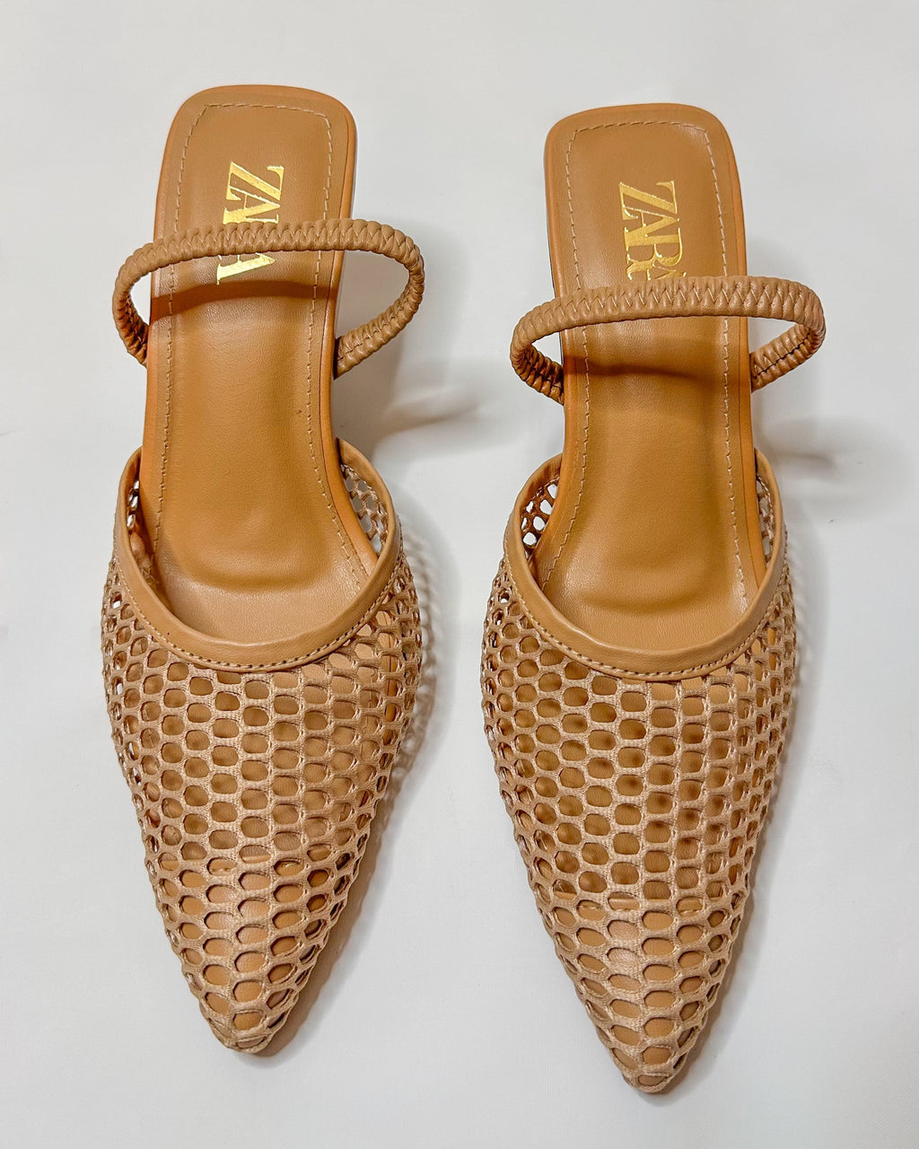 Zara Mesh Slingback Heels Beige