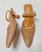 Zara Mesh Slingback Heels Beige