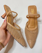 Zara Mesh Slingback Heels Beige