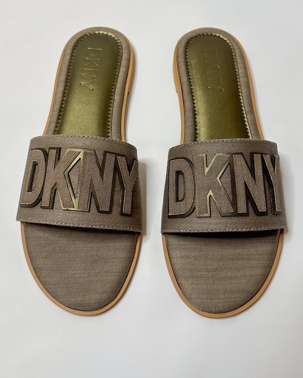 DKNY Willow Flat Slide Slippers Metallic Green