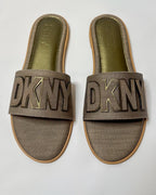 DKNY Willow Flat Slide Slippers Metallic Green