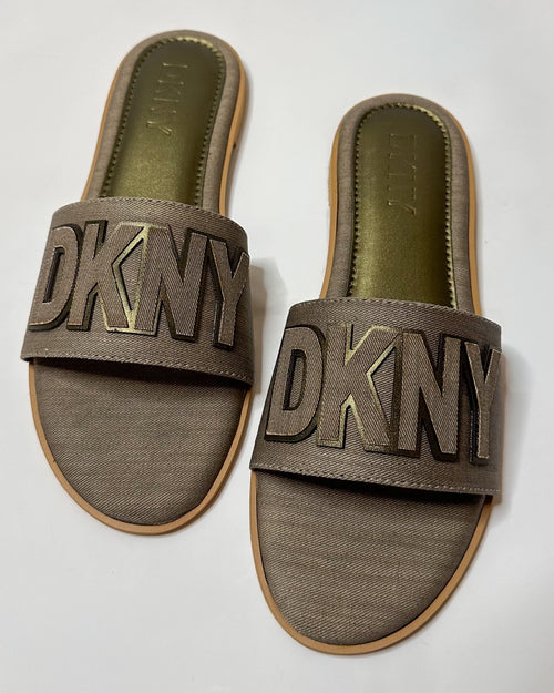 DKNY Willow Flat Slide Slippers Metallic Green