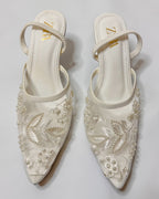 Zara Embroidered Slingback Heels White