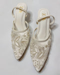 Zara Embroidered Slingback Heels White