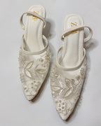 Zara Embroidered Slingback Heels White