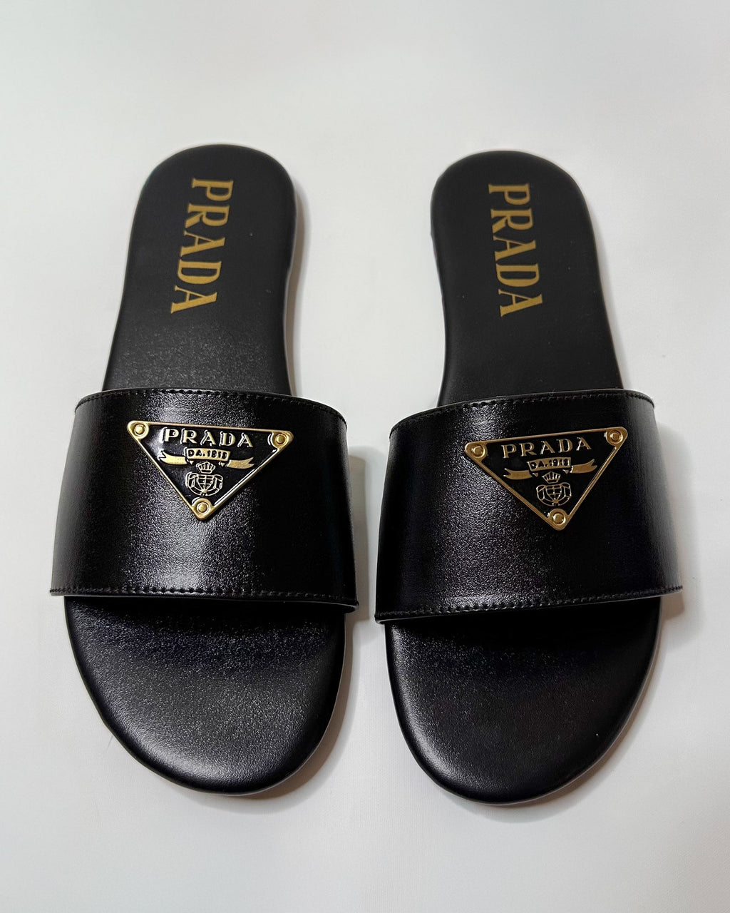 Prada Logo Slide Sandals Black