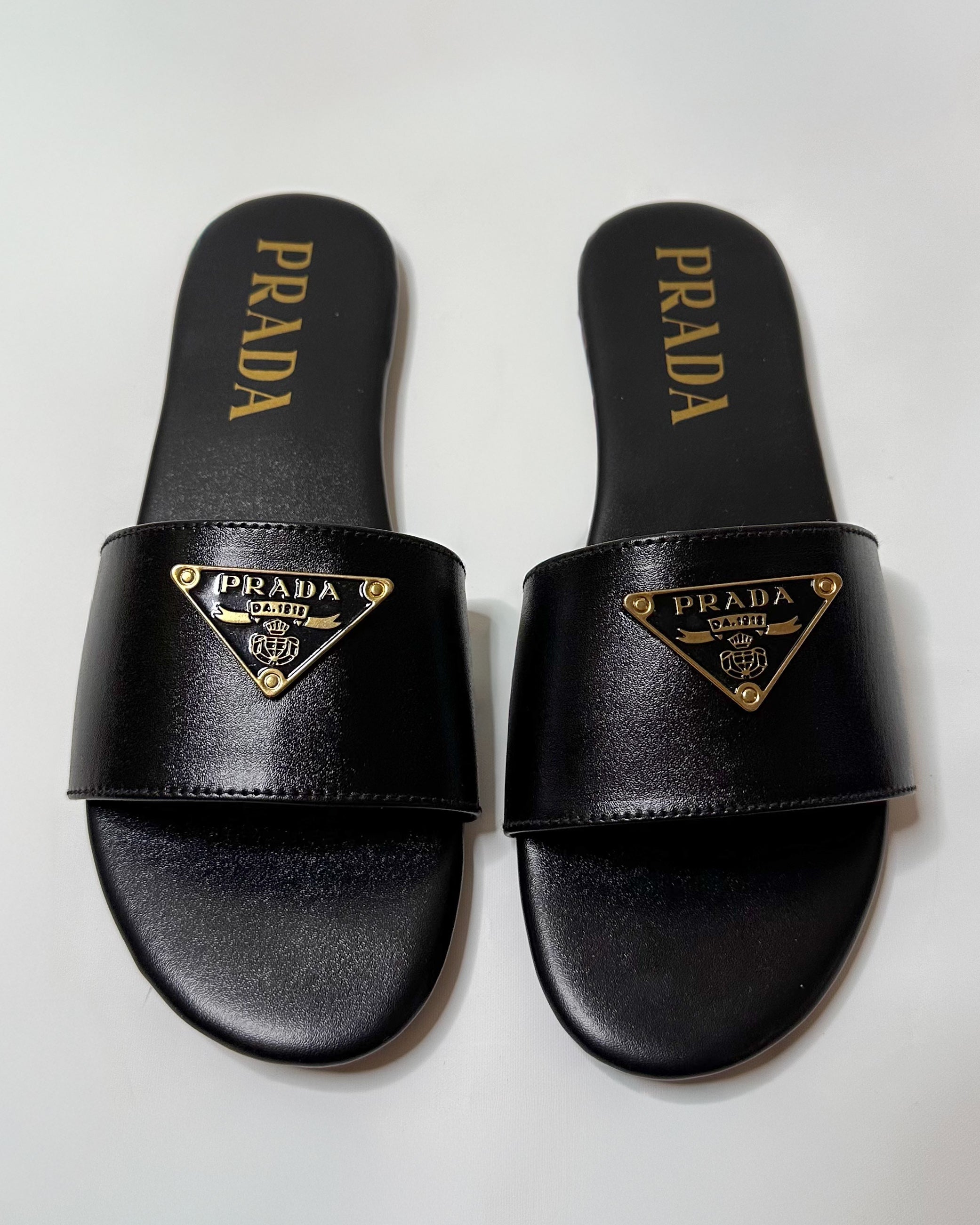 Prada Logo Slide Sandals Black