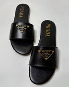 Prada Logo Slide Sandals Black