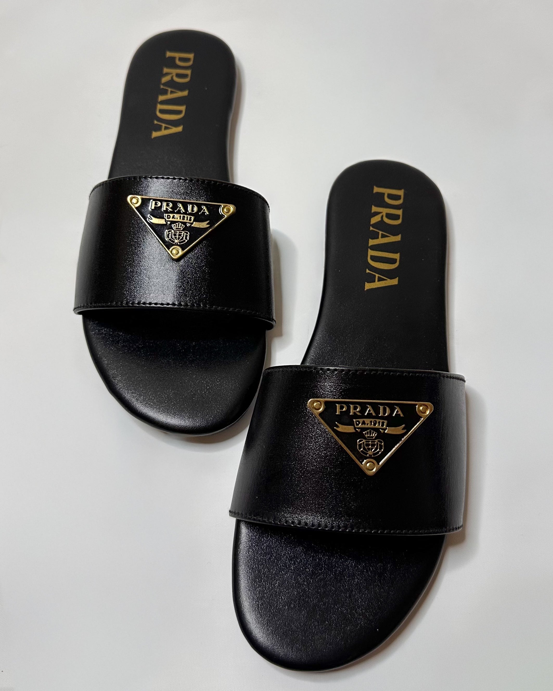 Prada Logo Slide Sandals Black