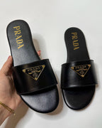Prada Logo Slide Sandals Black