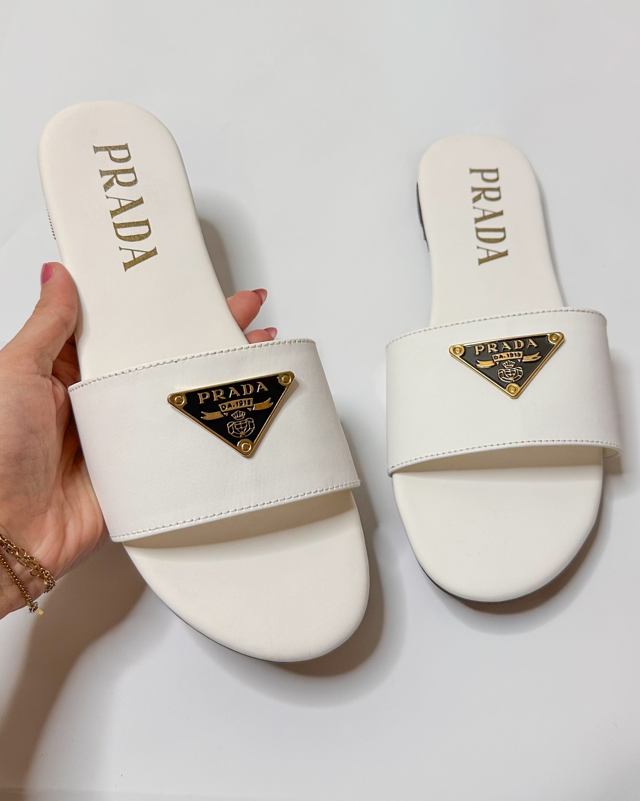 Prada Logo Slide Sandals