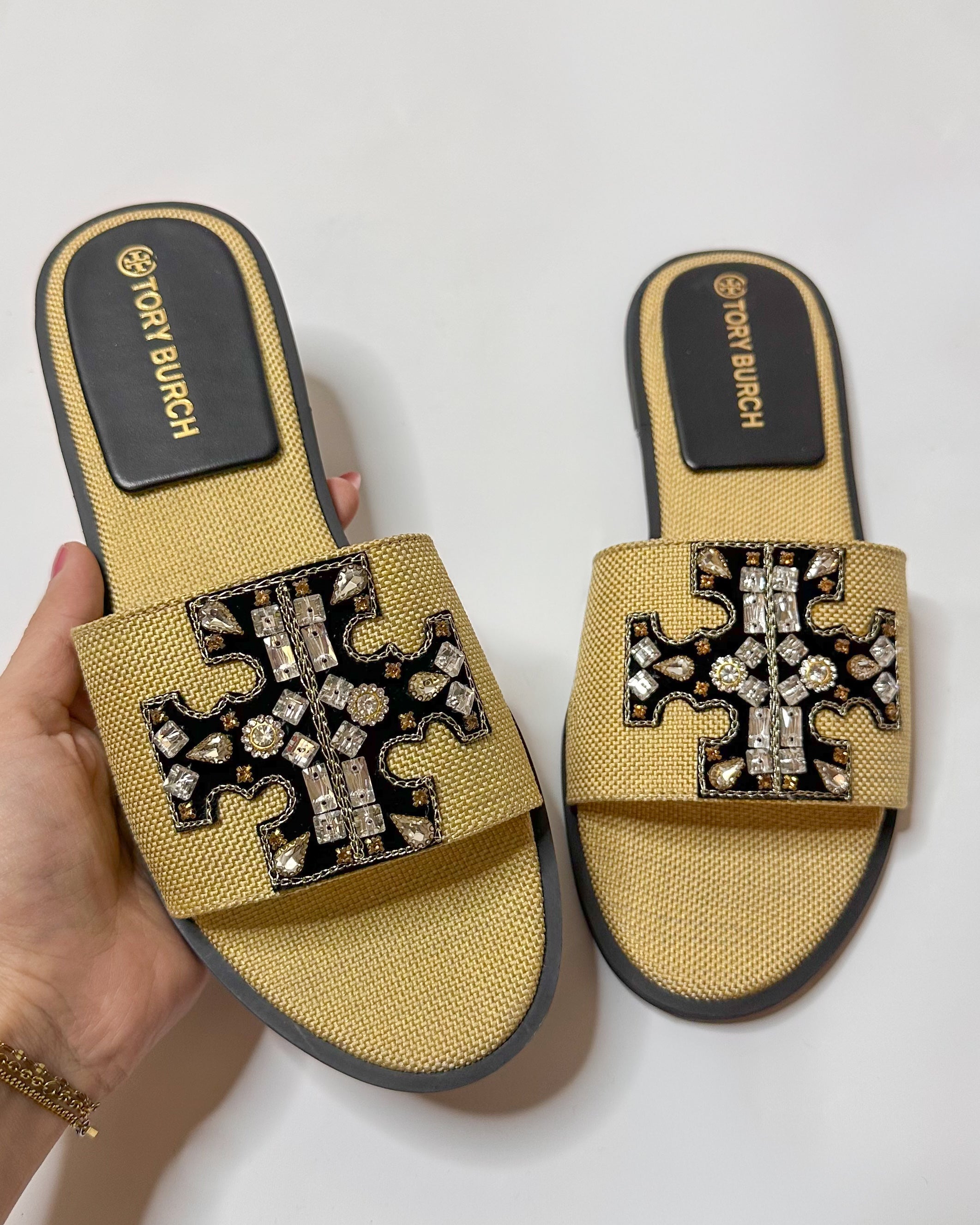 Tory Burch Everly Slides Beige