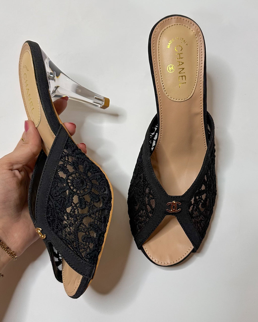 Chanel Lace Mule Heels