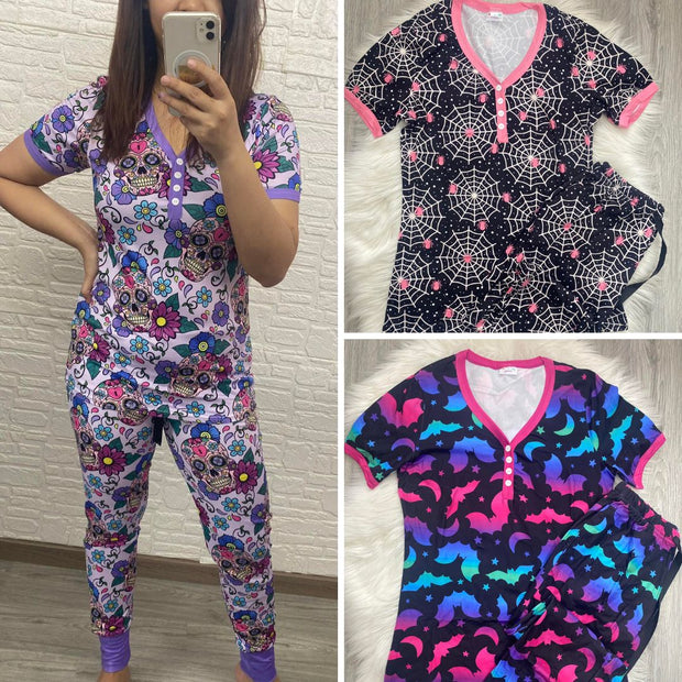 PREORDER: Halloween Short Sleeve Pajama Set In Three Colors