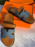 Men’s Contour Leather Sandals Denim