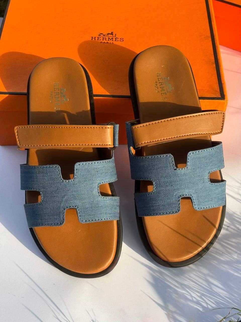 Men’s Contour Leather Sandals Denim