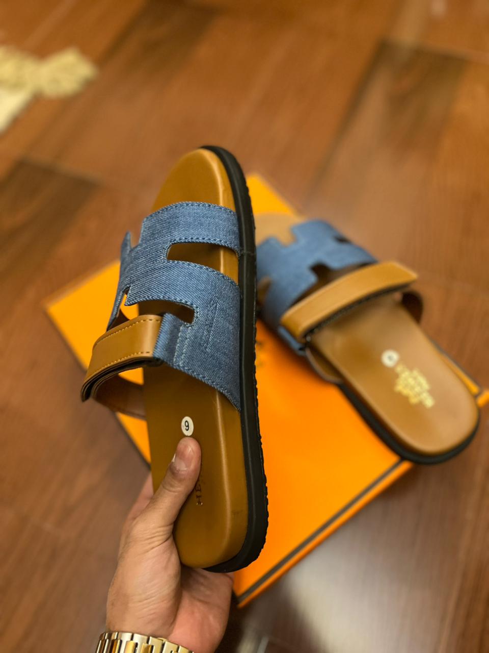 Men’s Contour Leather Sandals Denim