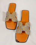 Hermes Oran Crystal Embellished Orange Flats